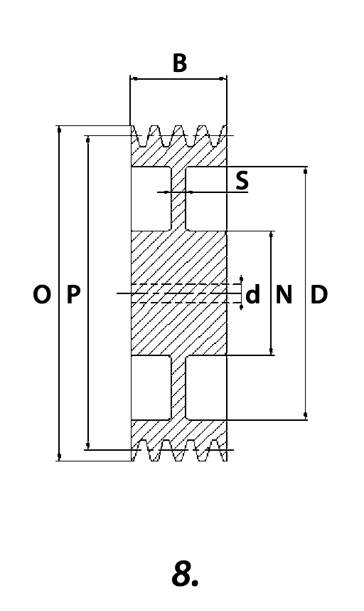 Клиновые шкивы для расточки, форма 8